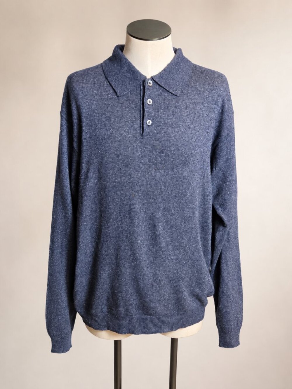 AMARO Made in Italy Blue Gray Merino Wool Cashmere Angora Knit Polo Sweater